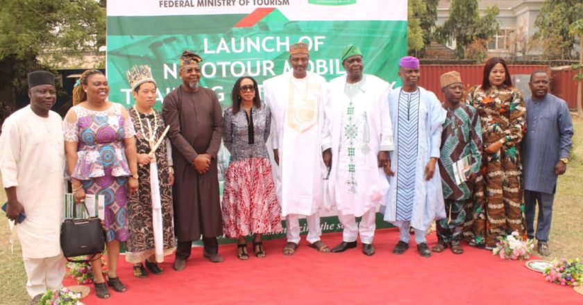 Minister of Tourism, Mrs Lola Ade-John unveiling Mobile Training Kitchen Truck in Abuja