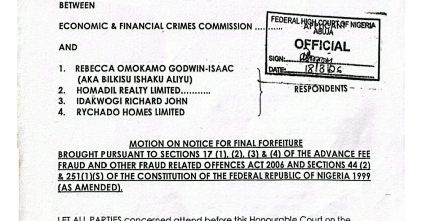 NO COURT HAS DECLARED COLLEEN MERO YESUFU THE OWNER, YET EFCC SEEKS TO FORFEIT PLOT 4022 “FOR THE BENEFIT” OF HER AND OTHER PRIVATE COMPLAINANTS