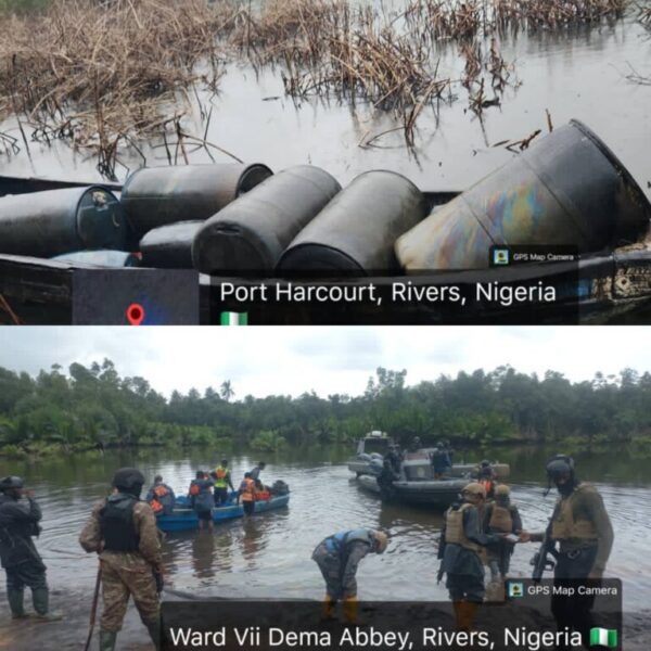 Nigerian Navy Disrupts Oil Theft Network, Intercepts 41,000 Litres of Suspected Stolen Crude, Illegal AGO in Rivers State